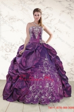 2015 Strapless Embroidery Quinceanera Dresses in Purple XFNAO258FOR