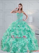 Apple Green Sweetheart 2015 Quinceanera Dresses with Ruffles and Beading ZY791TZFXFOR
