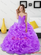 Beautiful Beading and Rolling Flowers Lavender 2015 Sweet 15 Dresses  SJQDDT18002-2FOR