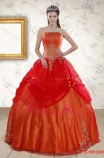 Beautiful Strapless Appliques Sweet 16 Dresses in Orange Red XFNAO525FOR