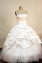 Brand New ball gown strapless floor-length appliques white taffeta quinceanera dress FA-X-059