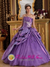 Camaguey Cuba Customize Lavender Appliques sweet sixteen  Dress With Hand flower and Pick-ups Decorate For 2013 Style QDML077FOR
