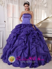 Camaguey Cuba Wholesaler Purple Strapless Satin and Organza sweet sixteen Dress with ruffles and beads For Graduation Style PDZY579FOR