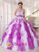Colon Cuba White and Purple Embroidery Ruffles With Hand Made Flower sweet sixteen Dress For 2013 Style PDZY519FO
