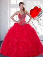 Colorful Sweetheart Red Quinceanera Dress with Beading and Ruffles QDDTC19002FOR