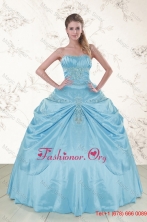 Discount Aqua Blue Strapless Sweet 15 Dress with Appliques XFNAO087FOR