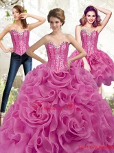 Exclusive Fuchsia 2015 Quinceanera Gown with Beading and Rolling Flowers SJQDDT19001FOR