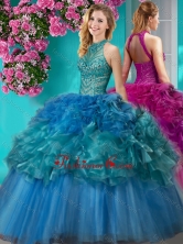 Exclusive Really Puffy Beaded and Ruffled Quinceanera Gown with  Halter Top SJQDDT616002FOR