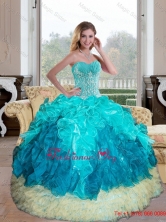 Exclusive Sweetheart Multi Color 2015 Quinceanera Gown with Appliques and Ruffles QDDTB5002FOR