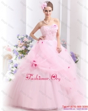 Fashionable Baby Pink Sweet Sixteen Dresses with Hand Made Flowers  WMDQD016FOR
