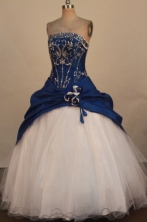 Fashionable Ball Gown Strapless Floor-Length Blue Quinceanera Dresses Style L042416