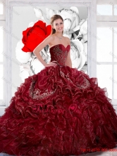 Gorgeous Sweetheart Wine Red 2015 Quinceanera Dress with Appliques and Ruffles QDDTB15002FOR