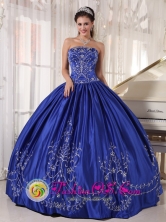 Havana Cuba Blue Ball Gown Strapless Floor-length Satin Embroidery sweet sixteen dress Style PDZY418FOR