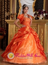 Machala  Ecuador Sweetheart Taffeta Appliques and Beading Decorate Orange sweet sixteen Dress with Pick-ups Style QDML069FOR 