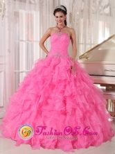 Matanzas Cuba Inexpensive Rose Pink sweet sixteen Dress With Strapless Custom Made with Ruffles and Beading for Quinceanera day Style PDZY724FOR 