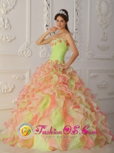 Mayari Cuba Strapless Ruffles Layered and Ruched Bodice sweet sixteen Dress With Hand Made Flowers for 2013 Style QDZY004FOR