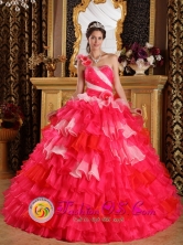 Moa Cuba Beautiful One Shoulder Colorful Hand Made Flowers Decorate and Ruffles Layered For Ball Gown For 2013 Spring sweet sixteen Style QDZY239FOR