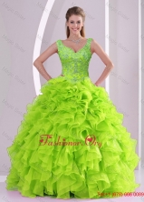 New Arrival Beading and Ruffles Quince Dresses in Green QDDTA6001-8FOR
