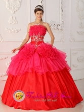 Nueva Gerona Cuba Strapless Red Appliques Decorate Waist For 2013 Sweet sixteen Dress Style QDZY325FOR