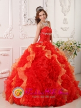 Nuevitas Cuba Red Sweet sixteen Dress For 2013 Appliques and Beading Sweetheart Organza Ball Gown Style QDZY012FOR