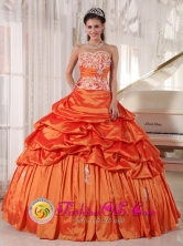 Nuevitas Cuba Spring Rust Red sweet sixteen Dress With Pick-ups Sweetheart Taffeta Appliques Decorate Style PDZYLJ009FOR
