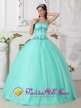 Pinar del Rio Cuba Fall Elegant Sweet sixteen Dress For Sweet sixteen With Turquoise Sweetheart Neckline And EXquisite Appliques Style QDZY590FOR
