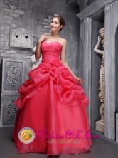 Placetas Cuba Organza Beading and Ruch Decorate Pick-ups Coral Red Sweet sixteen Dress With Sweetheart Style QDML061FOR
