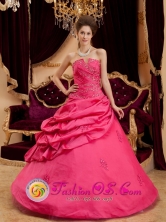 Portoviejo  Ecuador Elegant  Strapless sweet sixteen  Dress For 2013 Beat Coral Red Taffeta  Appliques Ball Gown Style QDZY143FOR 