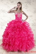 Pretty Hot Pink Sweet 15 Dresses with Appliques and Ruffles XFNAO5888FOR