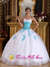 Cienfuegos Cuba  White and BlueSweet sixteen Dress For 2013 With Sweetheart Appliques Organza Ball Gown Style QDZY588FOR