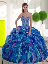 Remarkable Beading and Ruffles Sweetheart 2015 Sweet 15 Dresses in Multi Color  QDDTA55002FOR