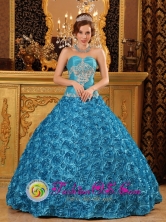 Santo Domingo Ecuador Teal Sweetheart Rolling Flowers sweet sixteen Dress For 2013 Appliques Ball Gown Style QDZY002FOR