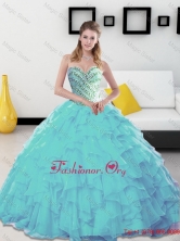 Sexy 2015 Beading and Ruffles Sweetheart Aqua Blue Quinceanera Dr SJQDDT14002-2FOR