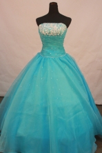 Sweet Ball Gown Strapless Floor-Length Baby Blue Beading Quinceanera Dresses Style FA-S-147