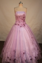 Sweet Ball Gown Strapless Floor-Length Burgundy Beading and Applqiues Quinceanera Dresses Style FA-S-305