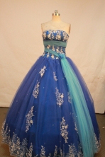 Sweet Ball Gown Strapless Floor-Length Blue Beading and Applqiues Quinceanera Dresses Style FA-S-149