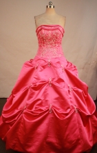 Sweet Ball Gown Strapless Floor-Length Burgundy Beading and Applqiues Quinceanera Dresses Style FA-S-305