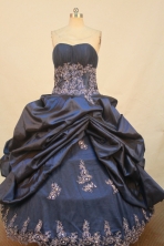 Sweet Ball Gown Strapless Floor-Length Navy Blue Appliques Quinceanera Dresses Style FA-S-197