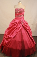 Sweet Ball Gown Strapless Floor-length Taffeta Red Appliques Quinceanera Dresses Style L042301