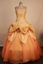 Sweet Ball Gown Straps Floor-Length Yellow Beading and Appliques Quinceanera Dresses Style FA-S-380