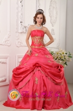 Trinidad Cuba Customer Made Stylish Strapless Watermelon Red Beading and Appliques sweet sixteen  Dress Party Style For 2013 Style QDZY025-2FOR