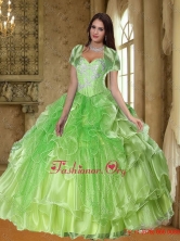 Unique Lime Green Sweet 15 Dresses with Beading and Ruffles SJQDDT36002FOR