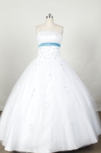 Cute Ball Gown Strapless Floor-length White Organza Appliques Quinceanera dress Style FA-L-043