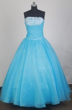 Elegant Ball Gown Strapless Floor-length Baby Blue Quinceanera Dress LZ426027