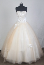 Elegant Ball Gown Strapless Floor-length Champagne Quinceanera Porm Dresses TD2702