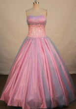 Elegant Ball Gown Strapless Floor-length Pink Taffeta Beading Quinceanera dress Style FA-L-122