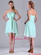 Empire Straps Apple Green Ruching Short Prom Dress in Chiffon  THPD268FOR