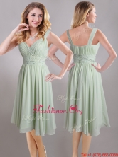 Exclusive Beaded and Ruched Apple Green V Neck Prom Dress in Chiffon THPD216FOR