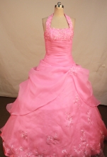 Exquisite Ball Gown Halter Top Neck Floor-Length Baby Pink Quinceanera Dresses Style LJ042445