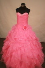 Exquisite Ball Gown Sweetheart Floor-length Rose Pink Organza Quinceanera dress Style LJ42480